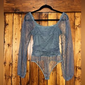 Le Lis, dark gray bodysuit with sparkly stars, small